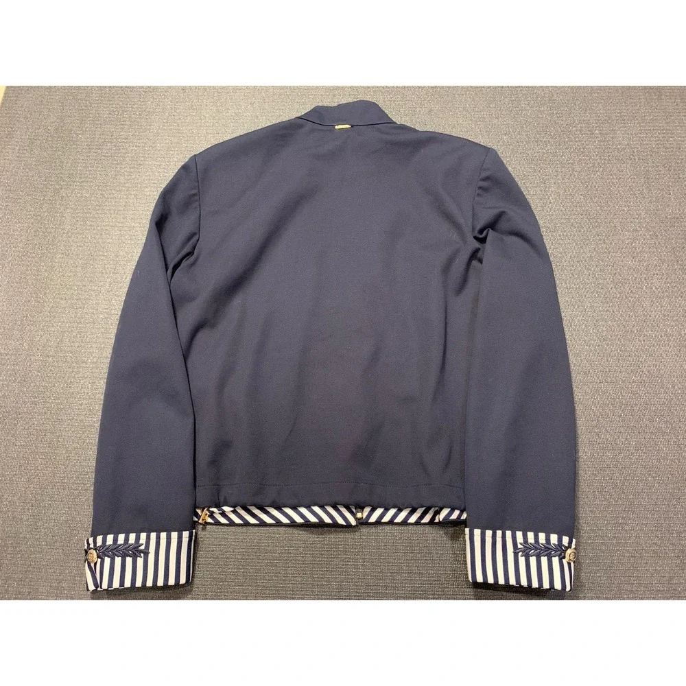 St John Sport Nautical Zip Front Jacket Womens Size Medium Yacht Rope Navy White
